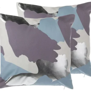 Set 2 Cotton Cushions Abstract Pattern 45 x 45 cm Purple and Argentino IXIA