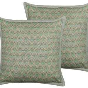 Set 2 Cotton Cushions Leaf Pattern 45 x 45 cm Jade PICTUS