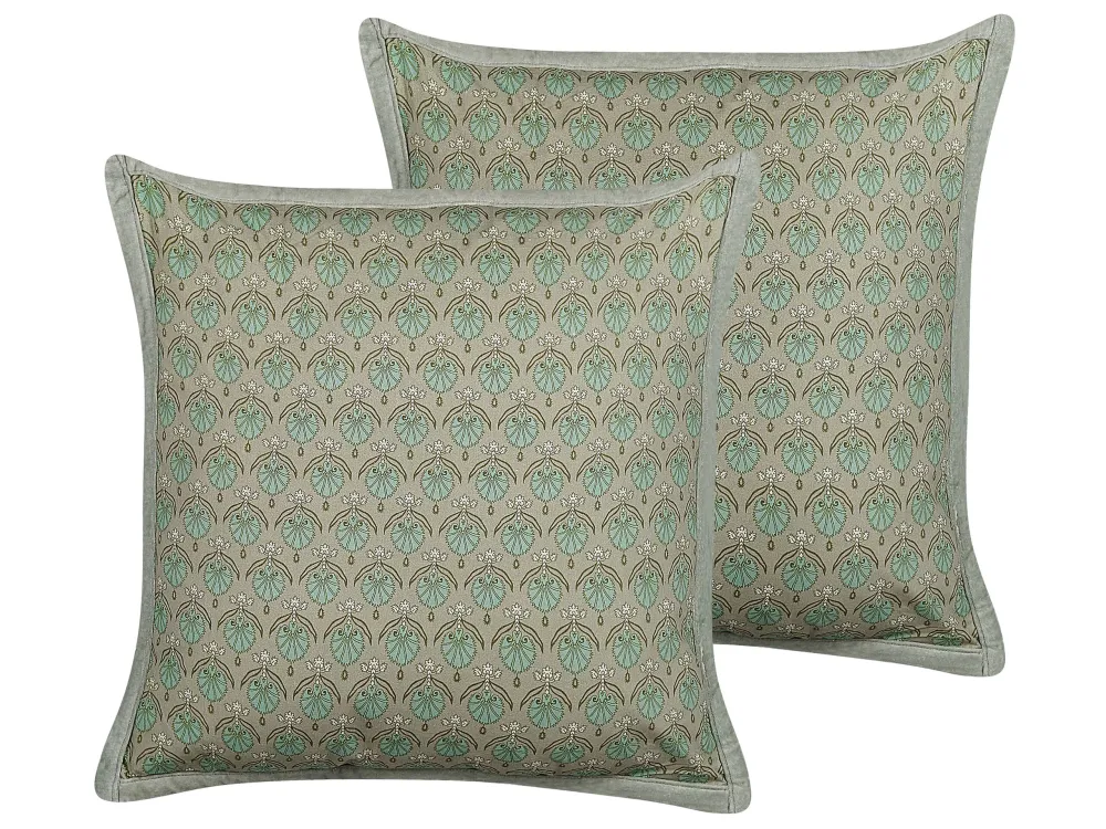 Set 2 Cotton Cushions Leaf Pattern 45 x 45 cm Jade PICTUS