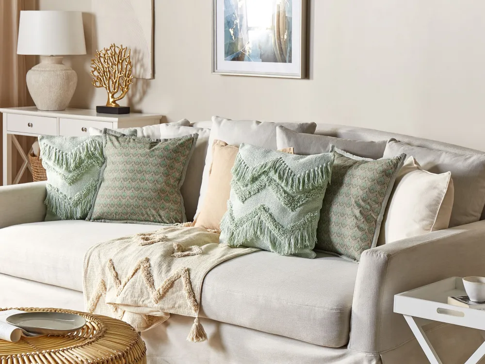 Set 2 Cotton Cushions Leaf Pattern 45 x 45 cm Jade PICTUS