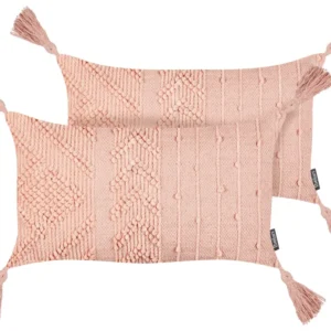 Set 2 Cotton Cushions Tassels 30 x 50 cm Peach Rosa VALVARIA
