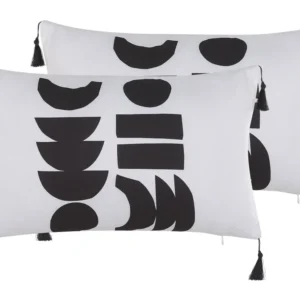 Set 2 Cushions Geometric Pattern 30 x 50 cm White and Onix LIRIOPE