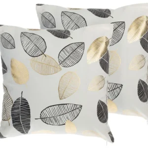 Set 2 Cushions Leaf Pattern 45 x 45 cm Preto and Gold LOTUS