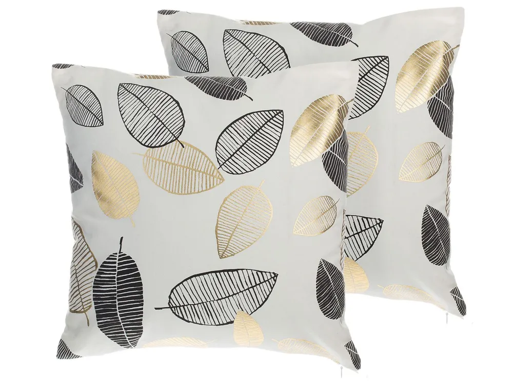 Set 2 Cushions Leaf Pattern 45 x 45 cm Preto and Gold LOTUS