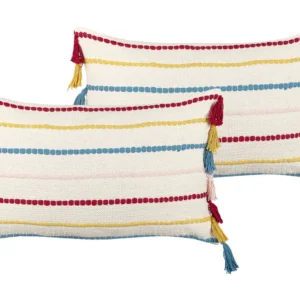 Set 2 Cushions De listras Pattern Tassels 40 x 60 cm Multicolour AGAVE