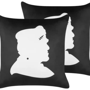 Set 2 Tecido macio Cushions Frankenstein Motif 45 x 45 cm Black and White FRANKLINIA
