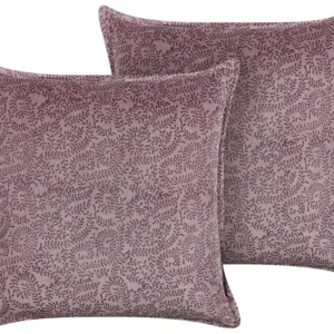 Set 2 Velvet Cushions Floral Motif 45 x 45 cm Pink KALMIA