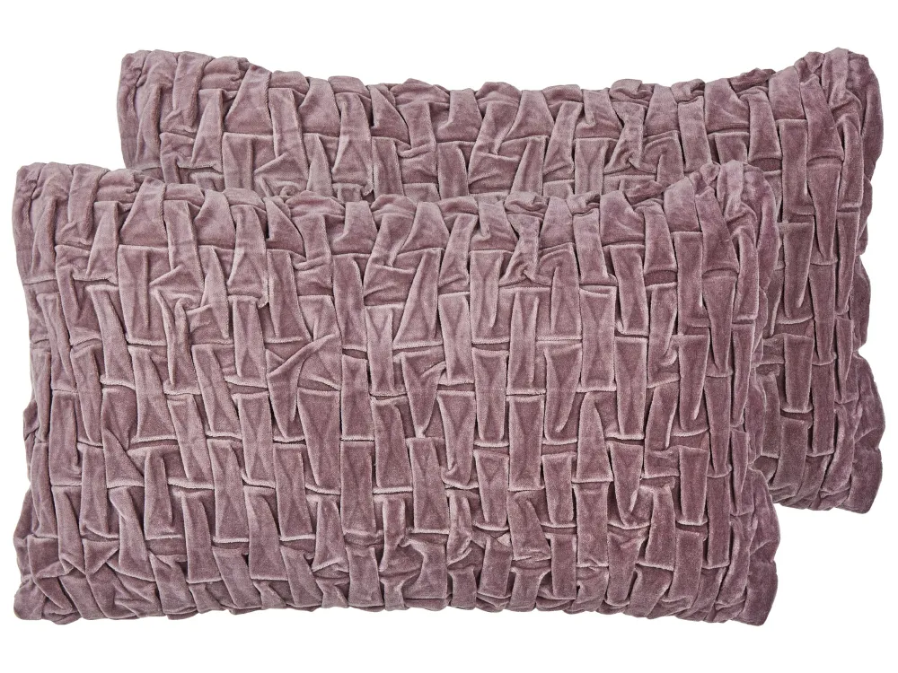 Set 2 Velvet Pleated Cushions 30 x 50 cm Violet CHIRITA