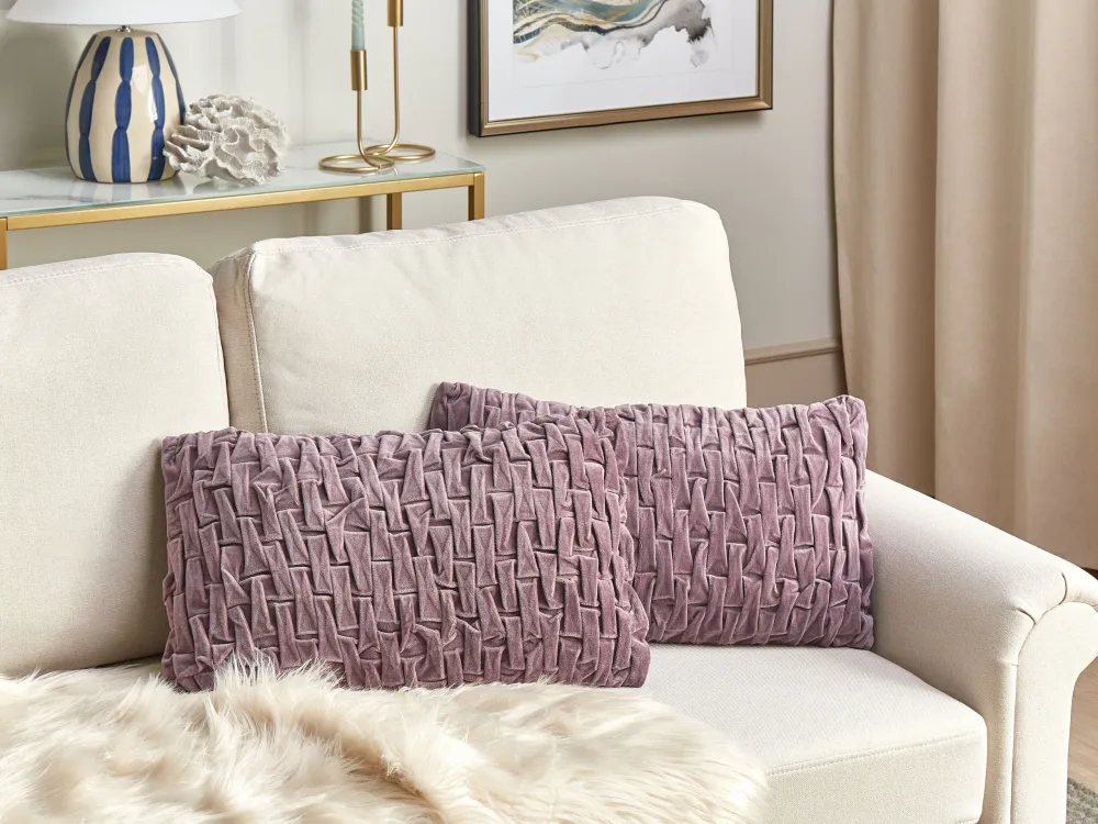 Set 2 Velvet Pleated Cushions 30 x 50 cm Violet CHIRITA