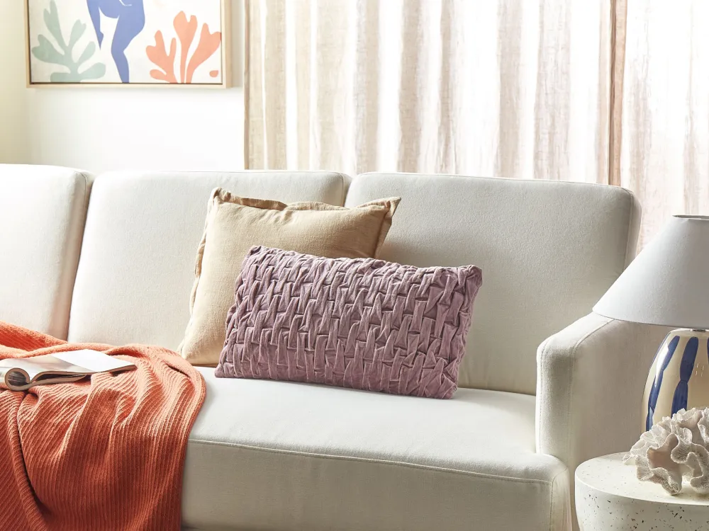 Set 2 Velvet Pleated Cushions 30 x 50 cm Violet CHIRITA