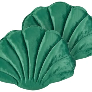 Set 2 Velvet Seashell Cushions 47 x 35 cm Green CONSOLIDA