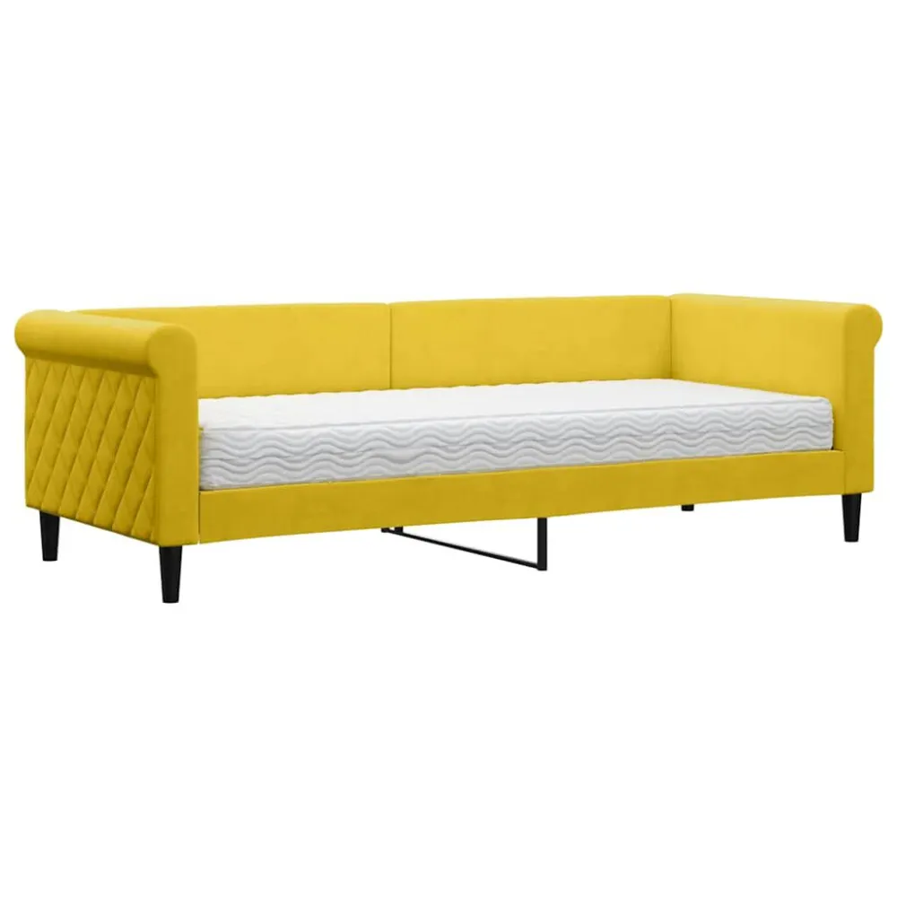 Sofá-cama com colchão 80x200 cm veludo amarelo com Bomba Elétrica Inclusa