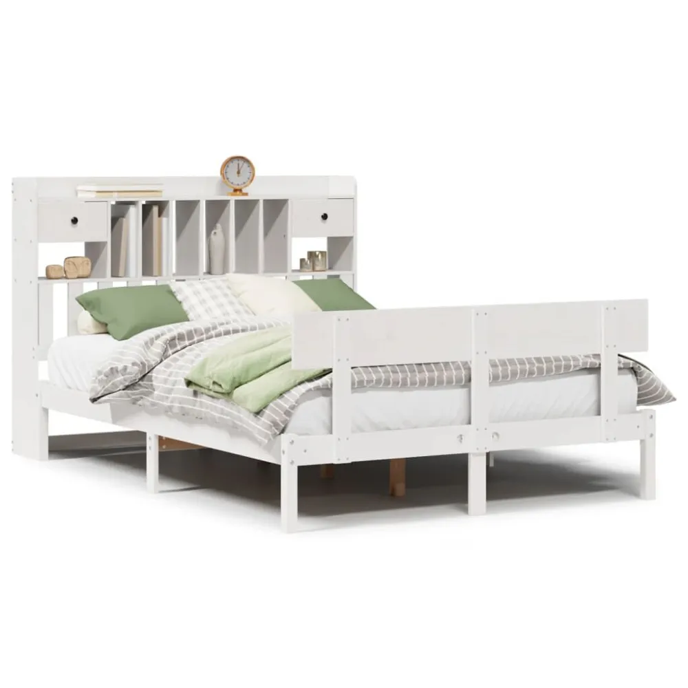 Tecnologia de Inflação Rápida Cama com estante sem colchão 140x190 cm pinho maciço branco