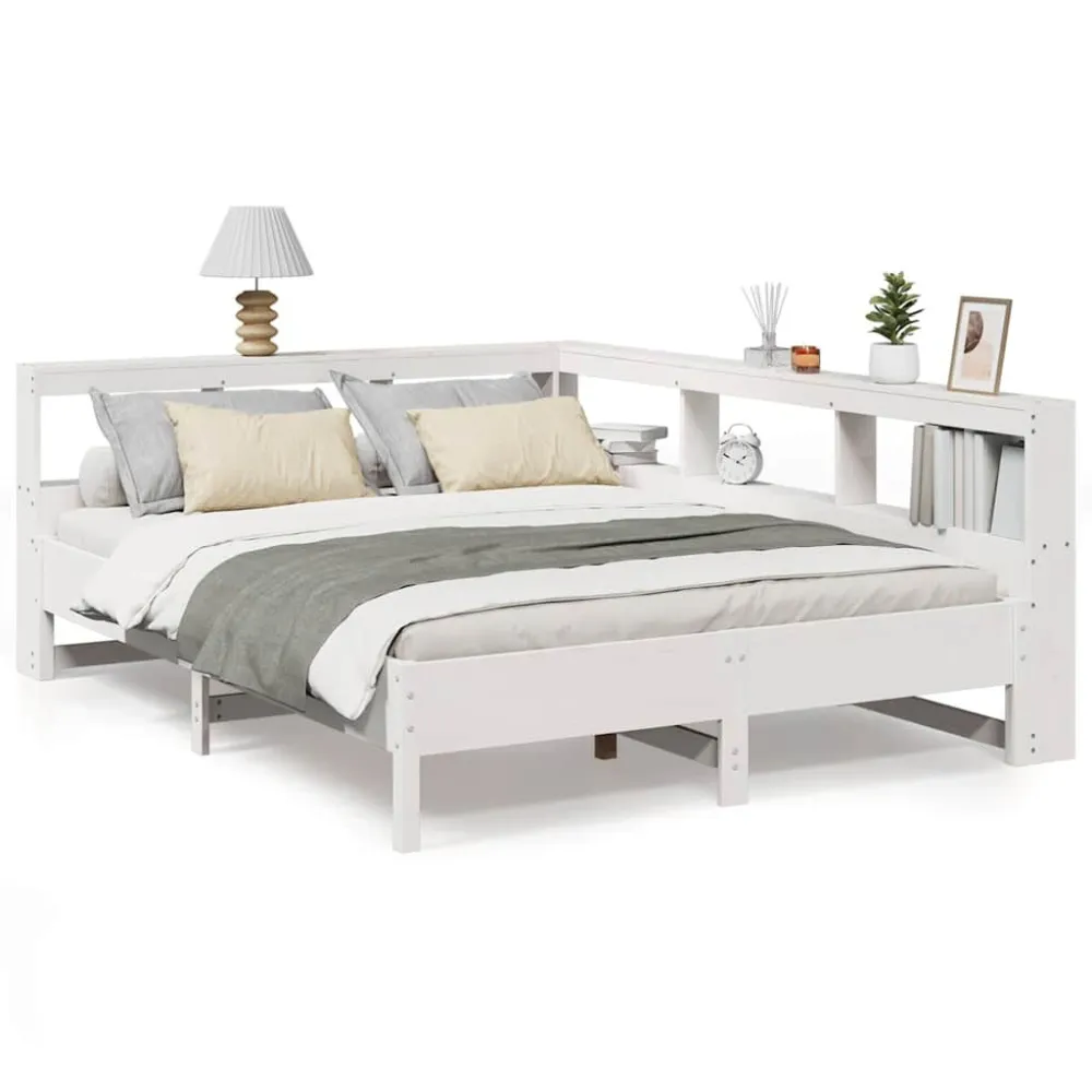 Tecnologia de Inflação Rápida Cama com estante sem colchão 135x190 cm pinho maciço branco