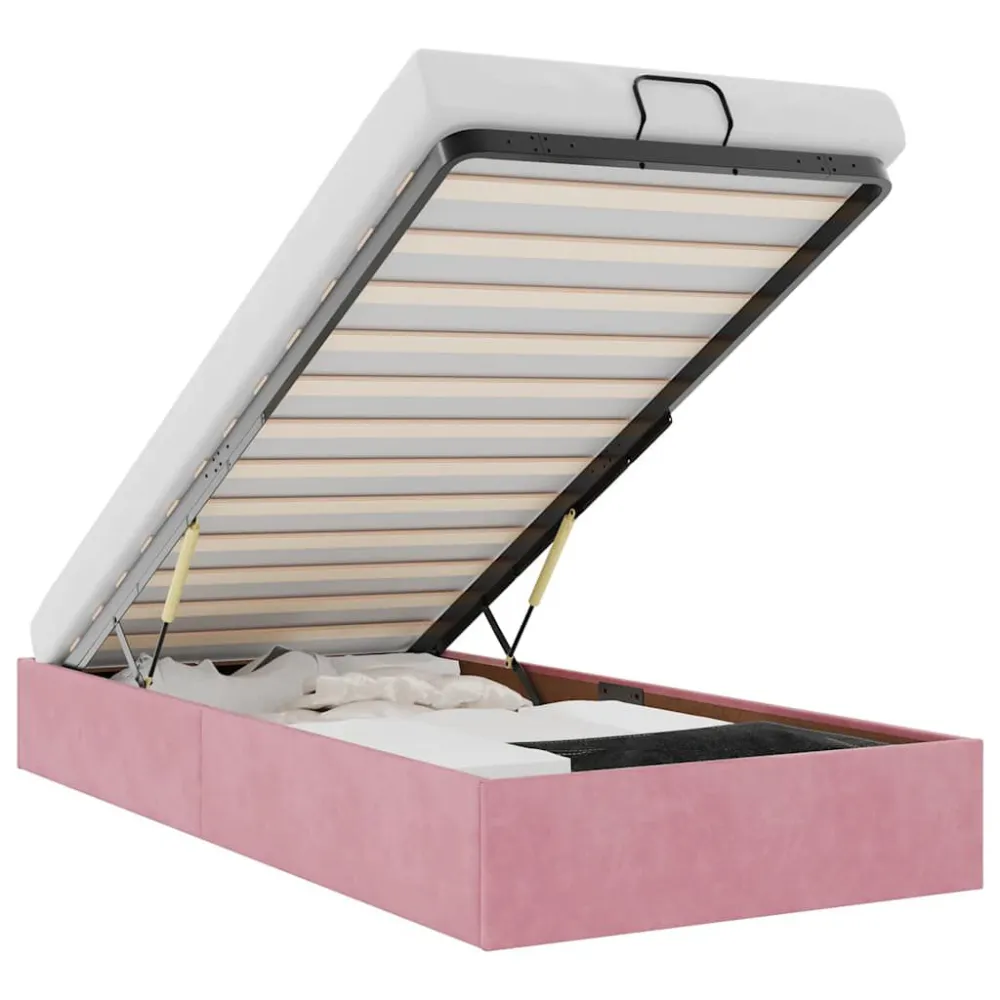 Tecnologia de Inflação Rápida Ottoman Bed Frame No Colchão Rosa 90x200 cm Veludo