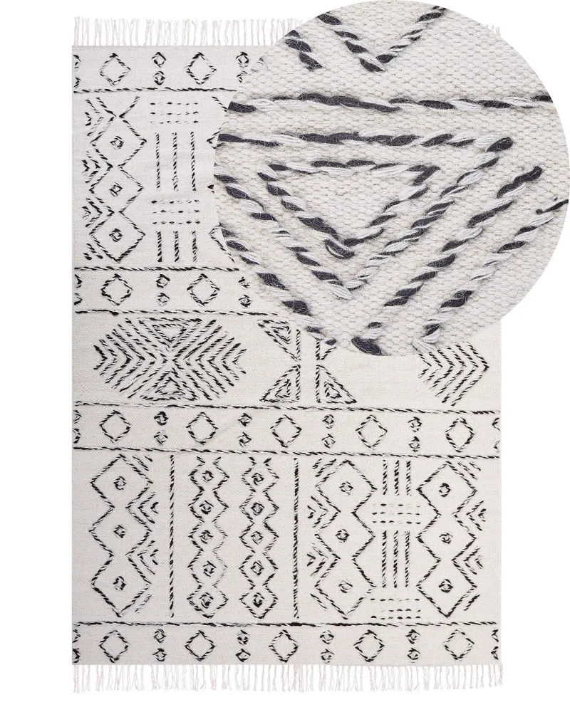 Wool Area Rug 140 x 200 cm White and Onix ALKENT