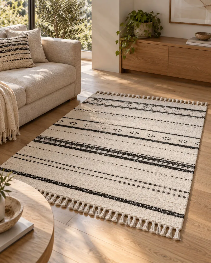 Wool Area Rug 140 x 200 cm White and Onix ALKENT