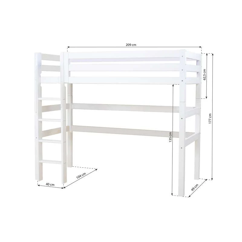 Hoppekids ECO Sofisticado - Cama alta - 90x200 cm. - Base de colchão flexível - Branco