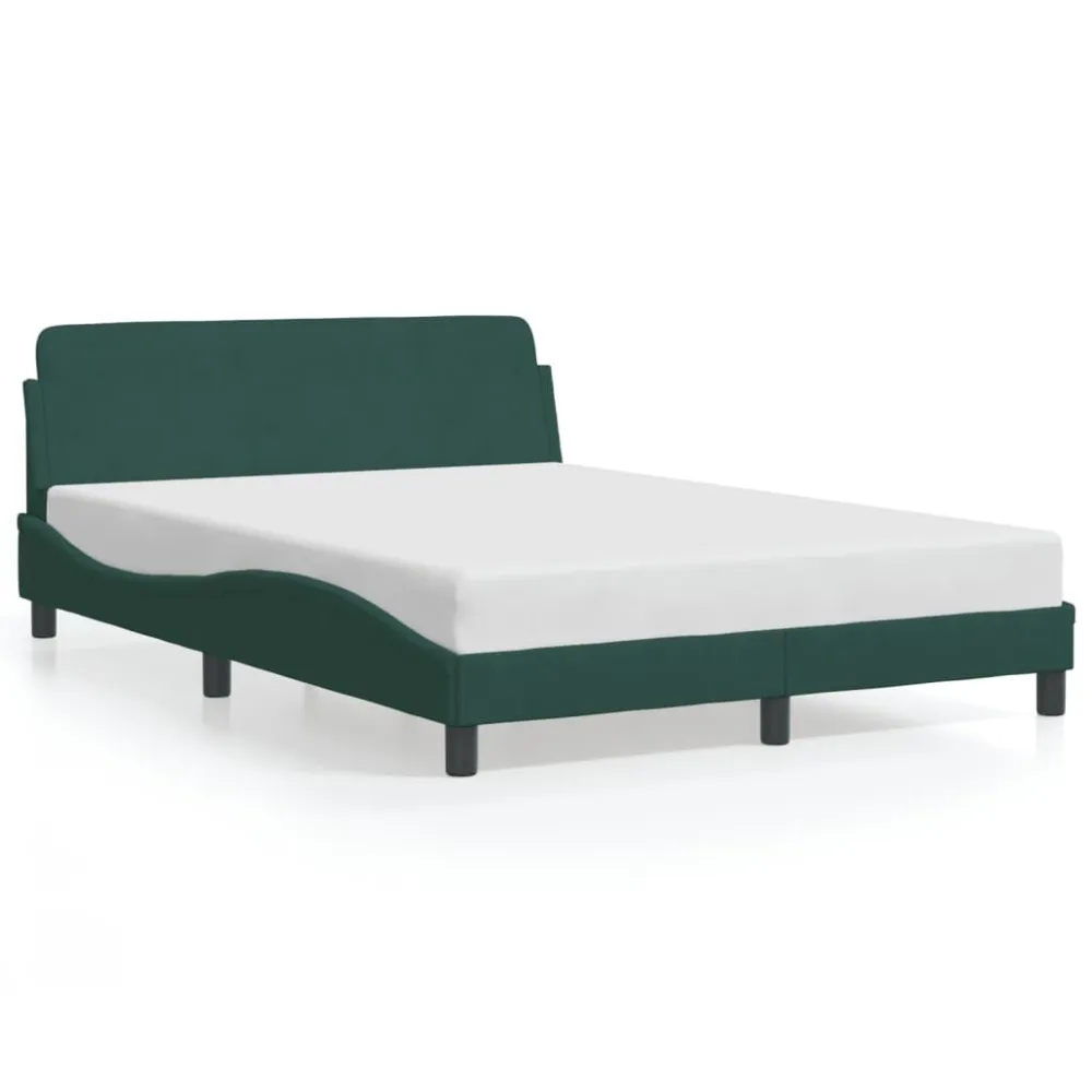 Estrutura de cama sem colchão 140x190 cm veludo verde-escuro Tamanho Queen Size