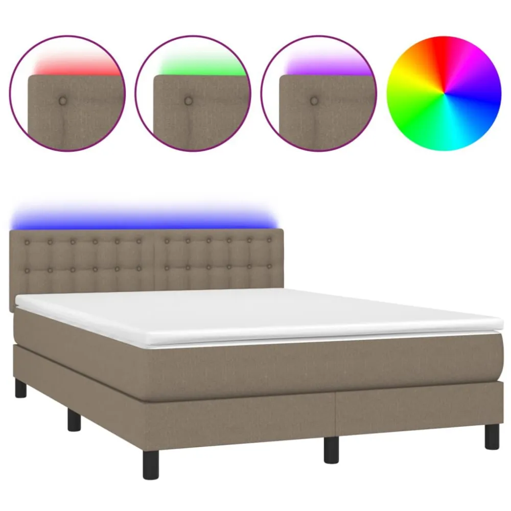 Cama box spring colchão/LED 140x200 cm tecido cinza-acastanhado