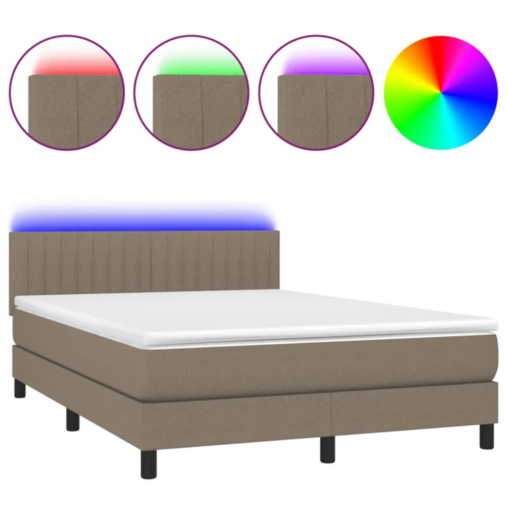 Cama box spring colchão/LED 140x200 cm tecido cinza-acastanhado