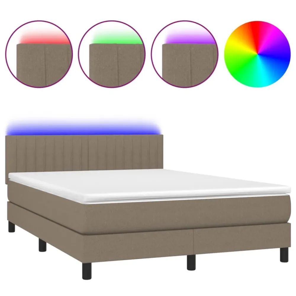 Cama box spring colchão/LED 140x200 cm tecido cinza-acastanhado