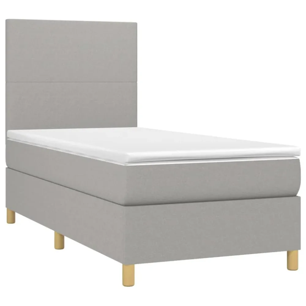 Cama box spring colchão/LED 200x200cm tecido cinza-acastanhado