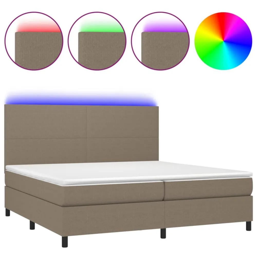 Cama box spring colchão/LED 200x200cm tecido cinza-acastanhado