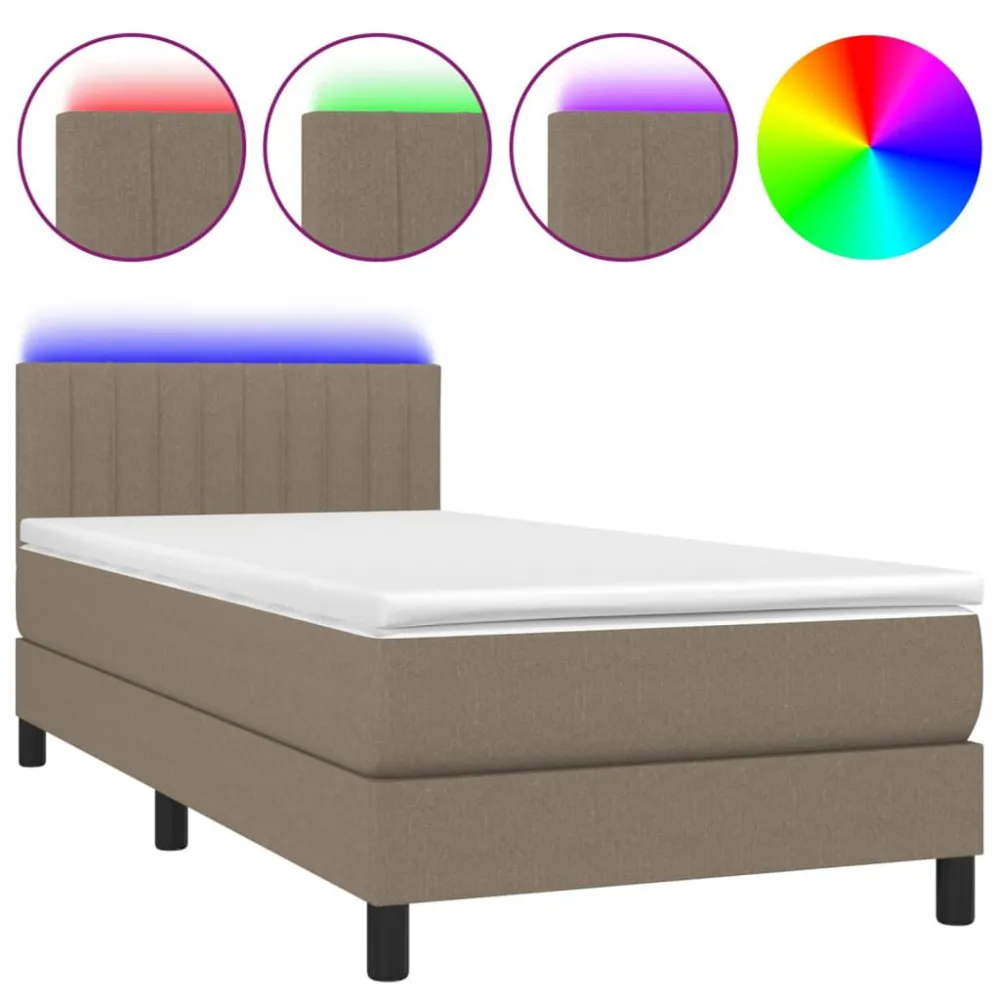 Cama box spring + colchão/LED 80x200cm tecido cinza-acastanhado
