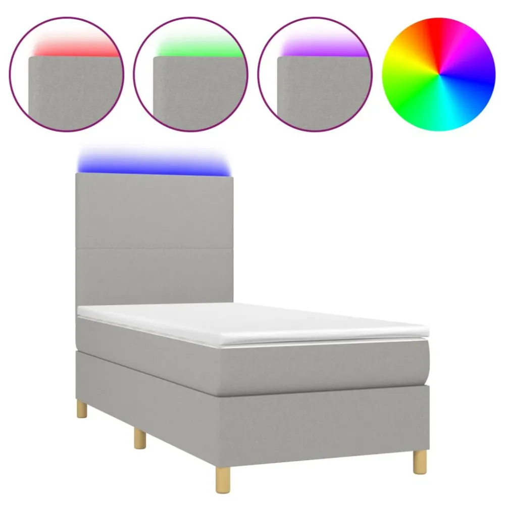 Cama box spring com colchão e LED 120x190 cm tecido azul