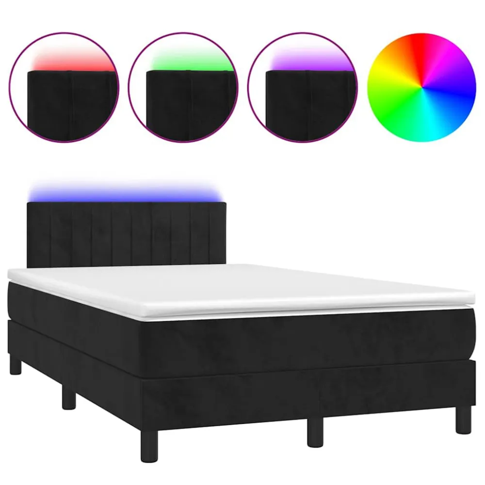 Cama box spring com colchão e LED 120x190 cm couro artif. preto