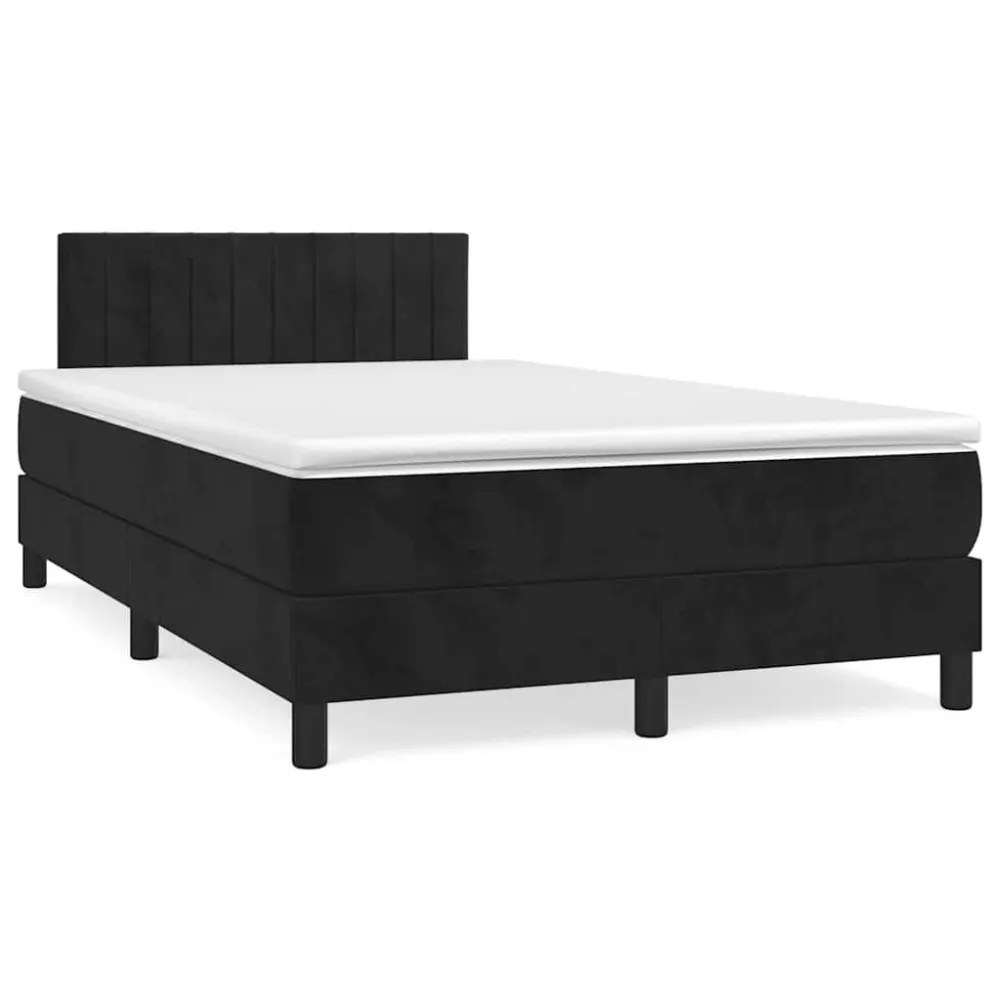 Cama box spring com colchão e LED 120x190 cm couro artif. preto