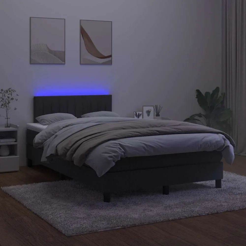 Cama box spring com colchão e LED 120x190 cm couro artif. preto