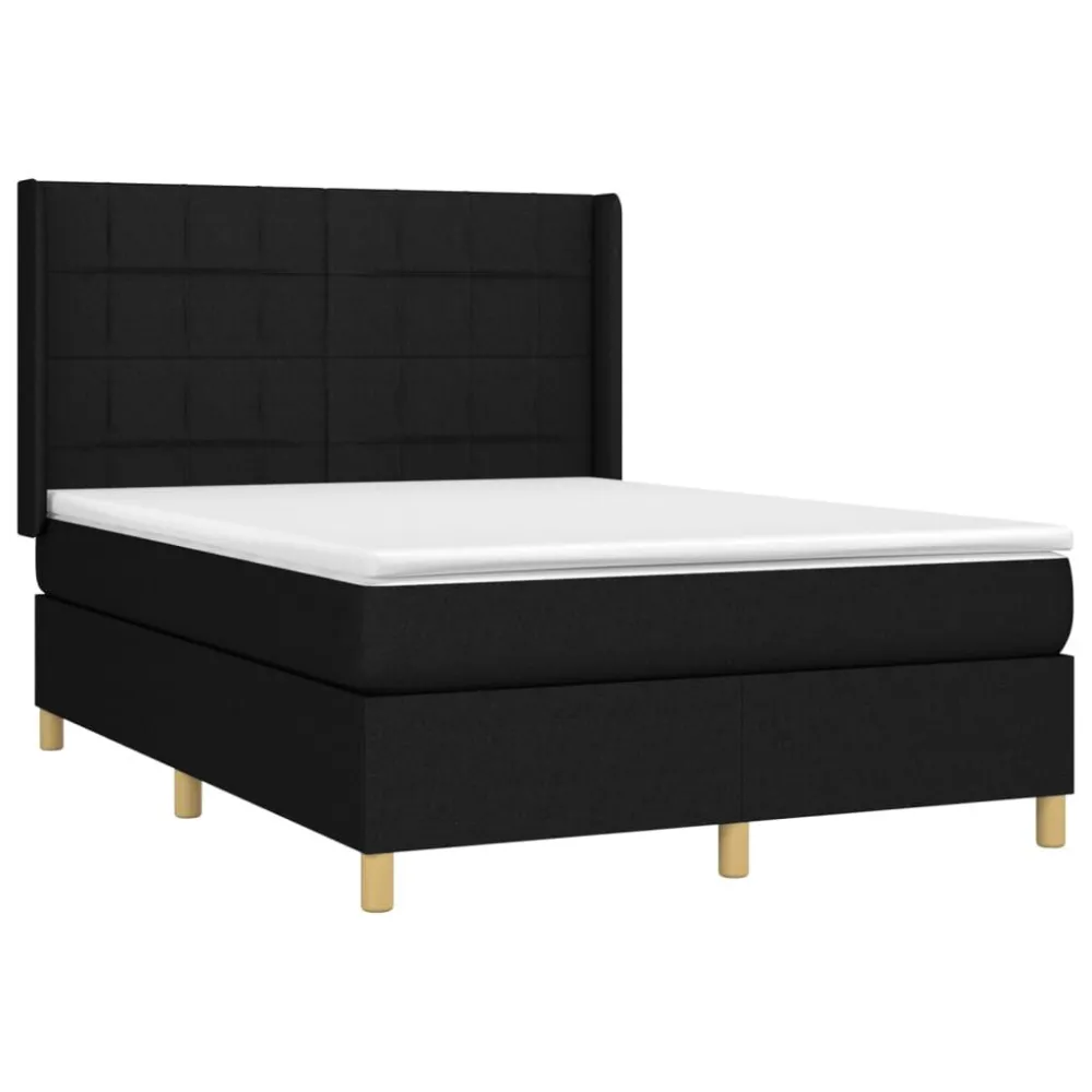 Cama box spring com colchão e LED 140x190 cm tecido preto