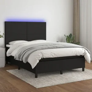 Cama box spring com colchão e LED 140x190 cm tecido preto