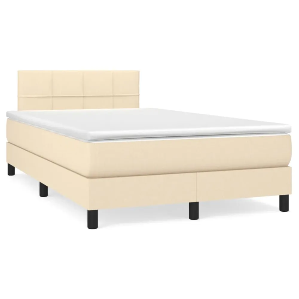 Cama box spring com colchão e LED 120x190 cm tecido cor creme