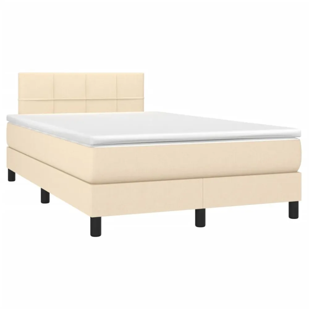 Cama box spring com colchão e LED 120x190 cm tecido cor creme