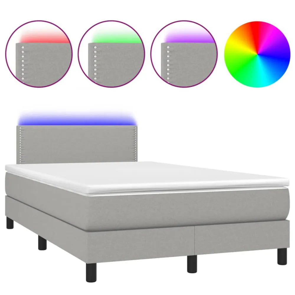 Cama box spring com colchão e LED 120x190 cm tecido cinza-claro