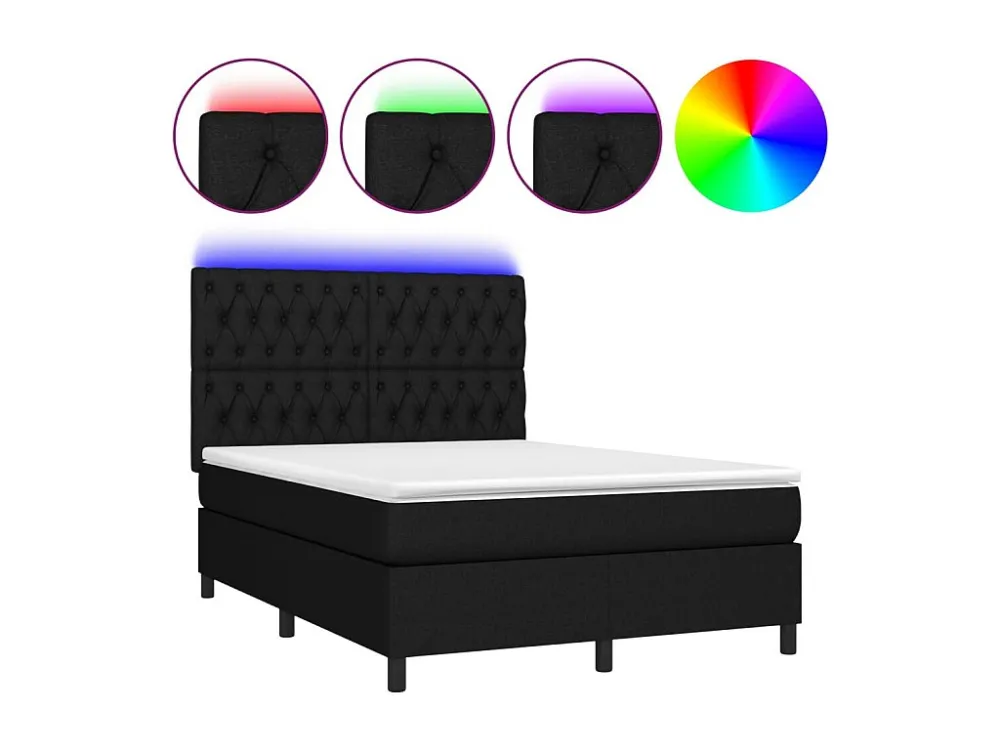 Cama box spring com colchão e LED 140x190 cm tecido preto