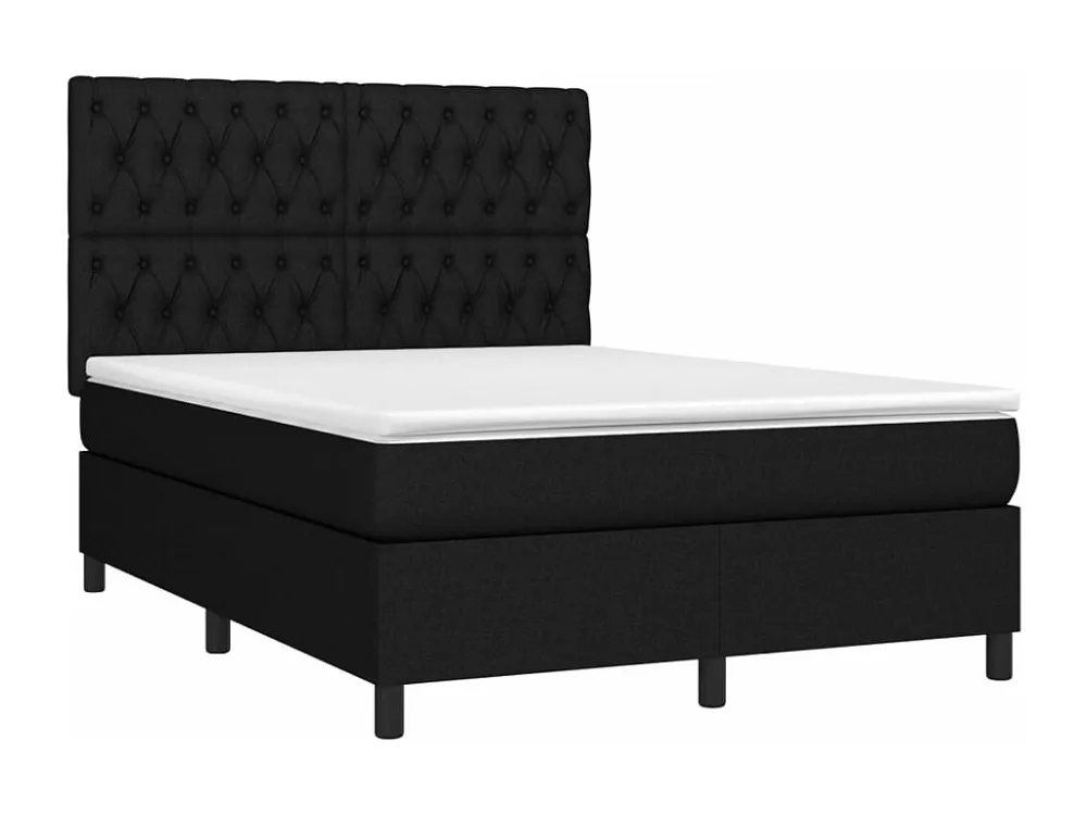 Cama box spring com colchão e LED 140x190 cm tecido preto