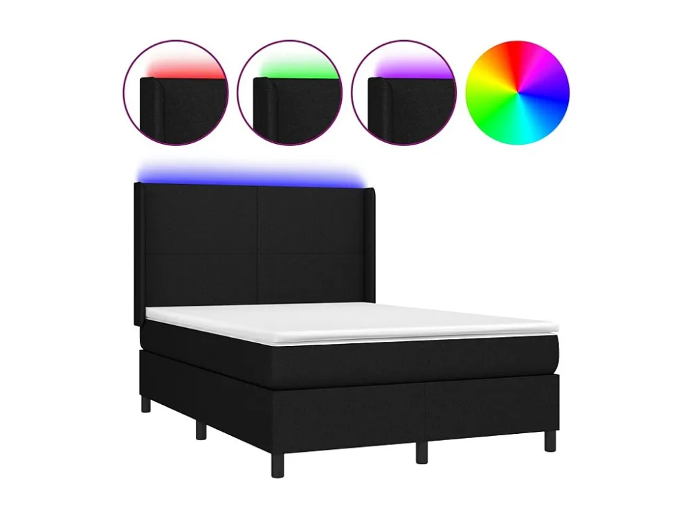 Cama box spring com colchão e LED 140x190 cm tecido preto