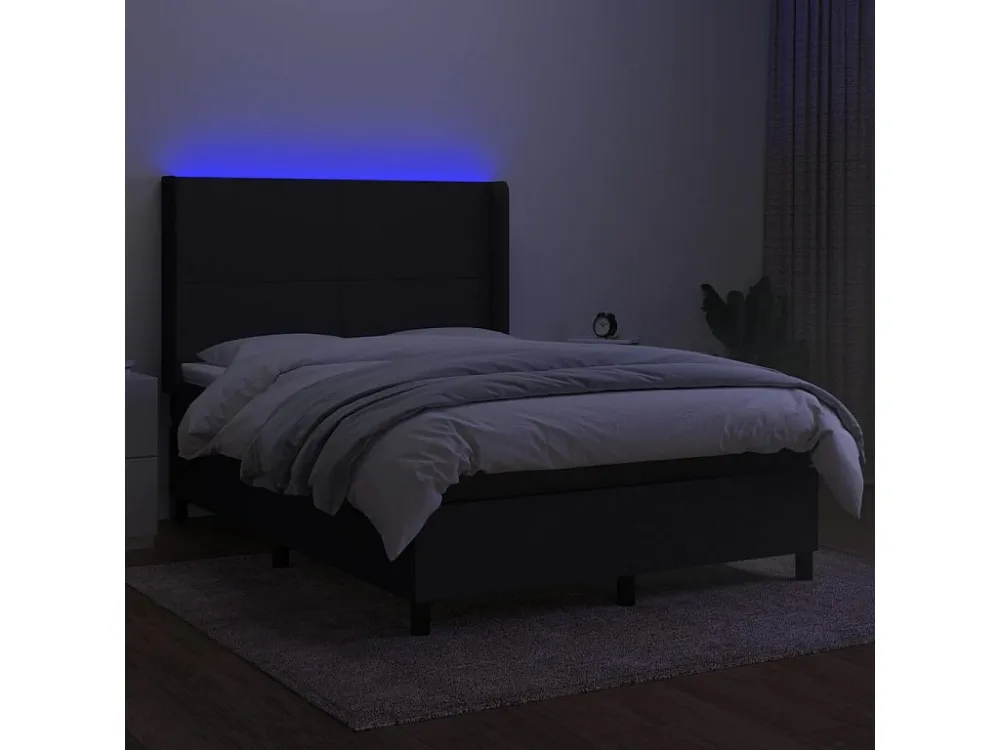 Cama box spring com colchão e LED 140x190 cm tecido preto