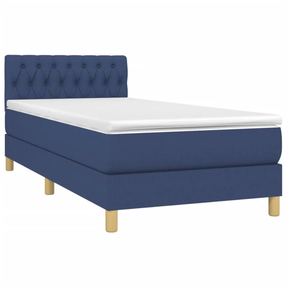 Cama box spring com colchão e LED 80x200 cm tecido azul