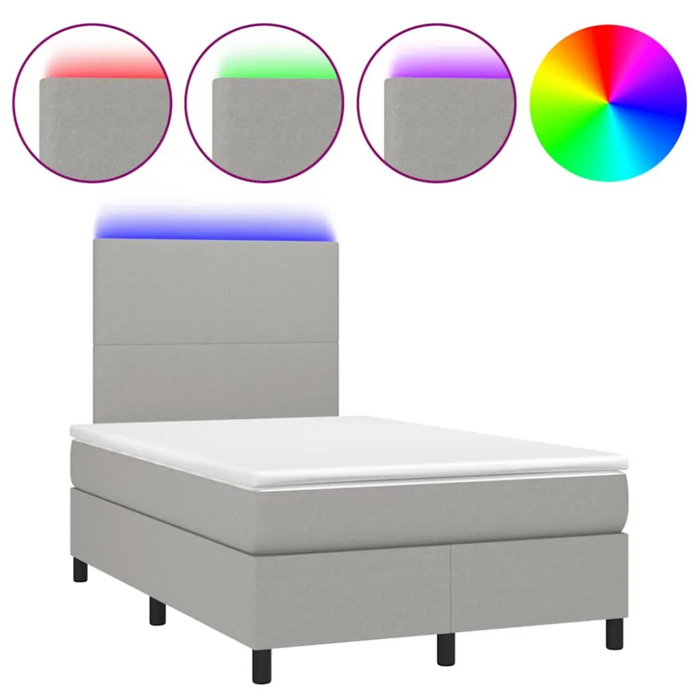 Cama box spring com colchão e LED 120x190 cm tecido cinza-claro