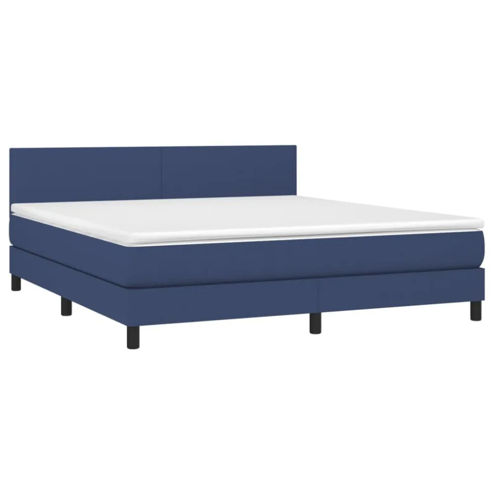 Cama box spring com colchão e LED 160x200 cm tecido azul