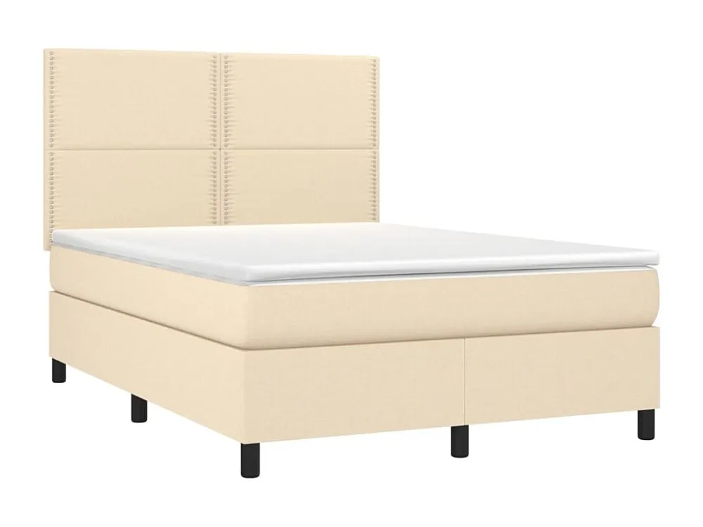 Cama box spring com colchão e LED 140x190 cm tecido cor creme