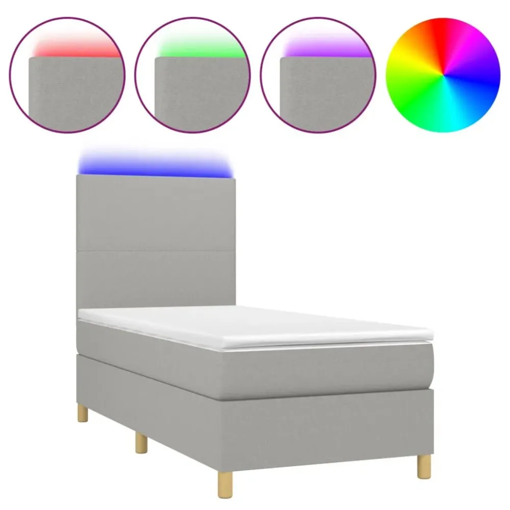 Cama box spring com colchão e LED 120x190 cm tecido azul
