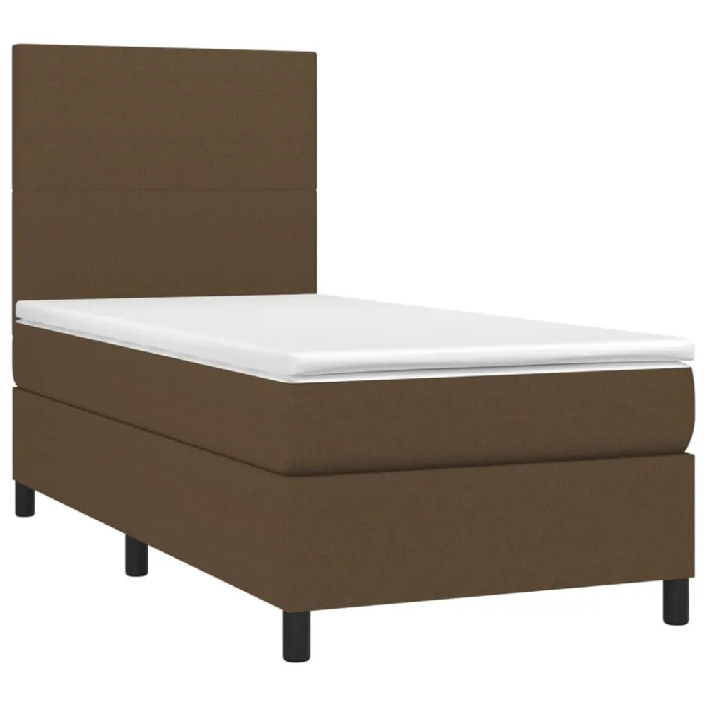 Cama box spring com colchão/LED 100x200cm tecido castanho-escuro
