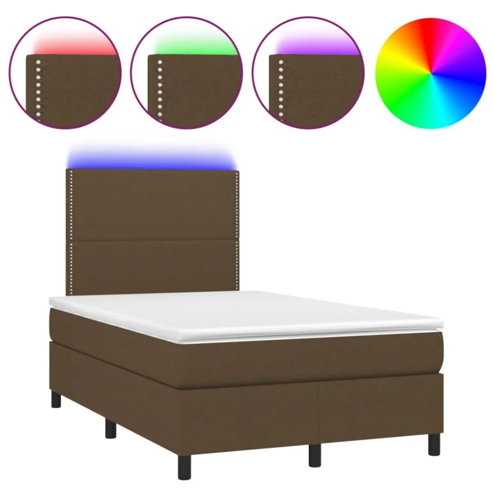 Cama box spring com colchão/LED 120x190cm tecido castanho-escuro
