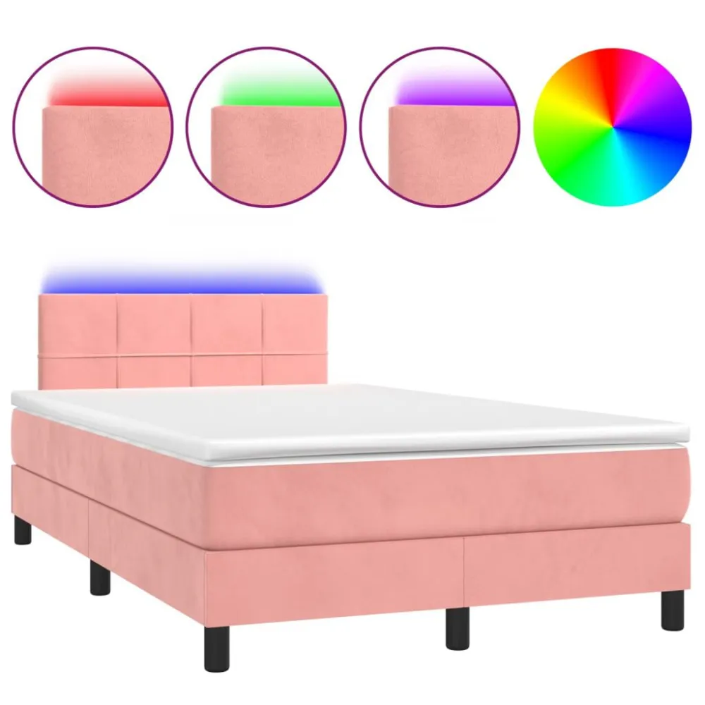 Cama box spring com colchão/LED 120x200 cm veludo rosa
